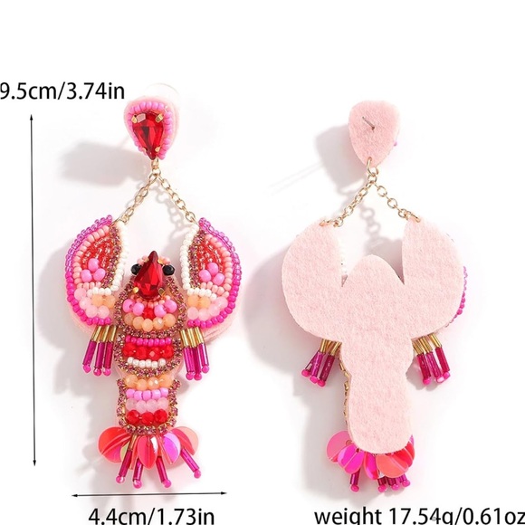 Pink Beaded Lobster Earrings - Picture 2 of 3